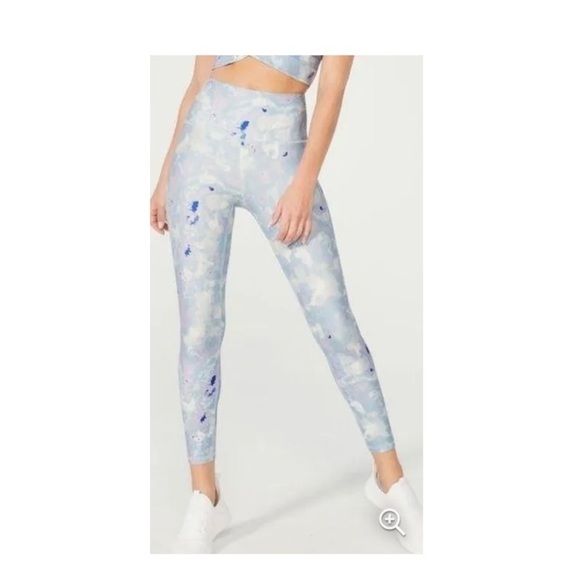 Wildfox Legging Sweat Watercolor Spill Tie Dye Blue Pant High Waist Sz Large - Picture 2 of 9